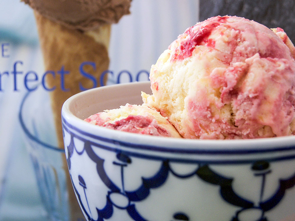 Peach Ice Cream with Raspberry swirl